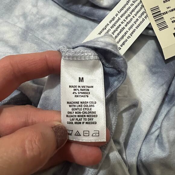 Aero (M) Seriously Soft Blue Tie Dye Long Sleeve High Neck Cropped Top Shirt Tee - Picture 6 of 8